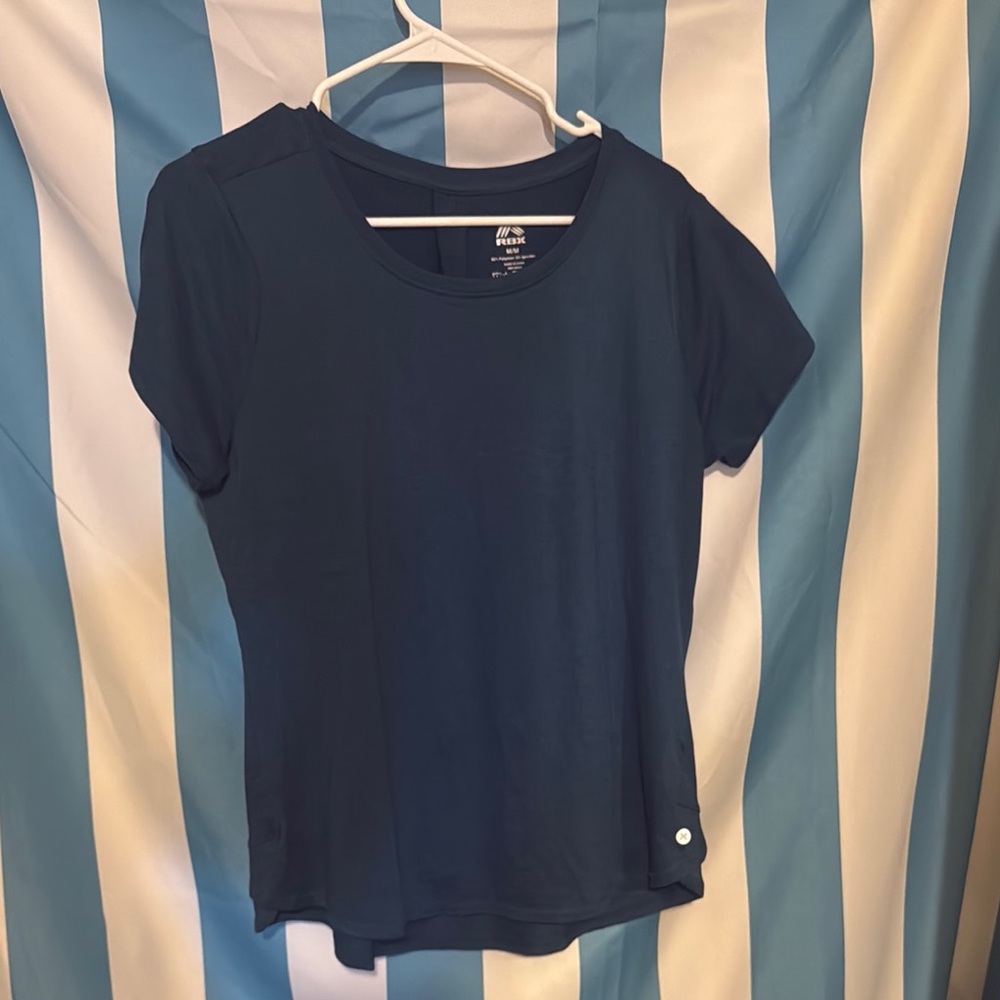 RBX Blue Fitted Short Sleeve T-Shirt with Rounded Crew Neck